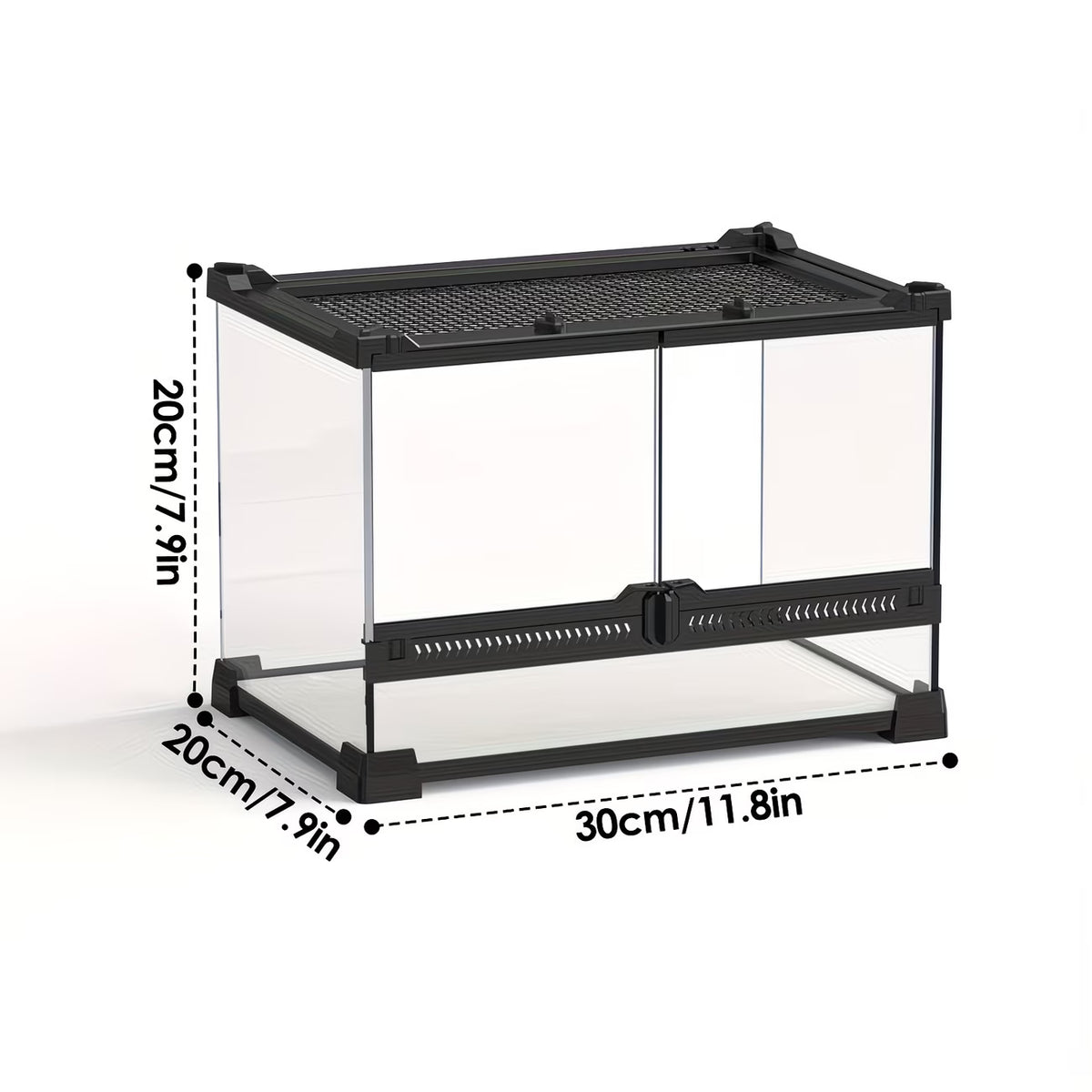 Terrarium Reptiles 30x20x20cm — Double Door & Watertight Bottom